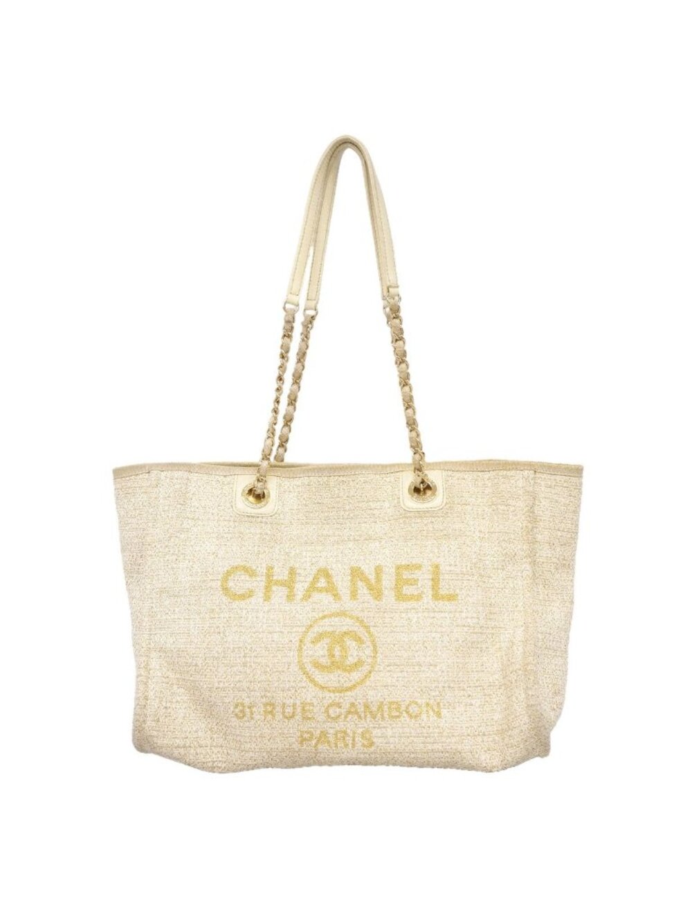 Chanel Chain Tote Deauville Tweed Ivory Gold